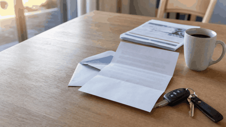 Letter from an adjuster about a Progressive diminished value claim on a kitchen table