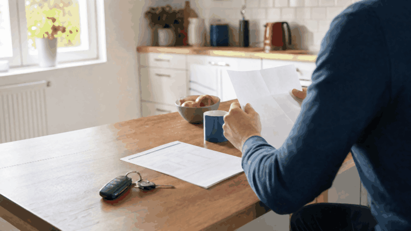 Driver reading an insurance letter about a diminished value claim